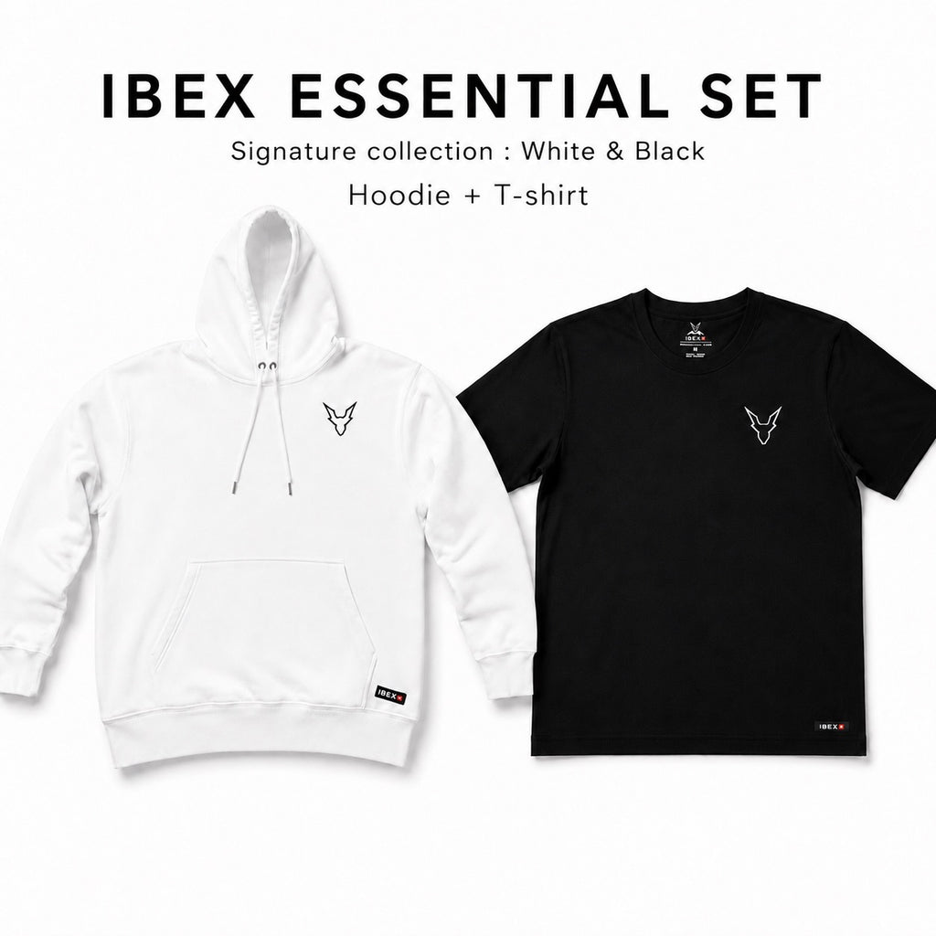 Ibex Essential black T-shirt and white Hoodie set