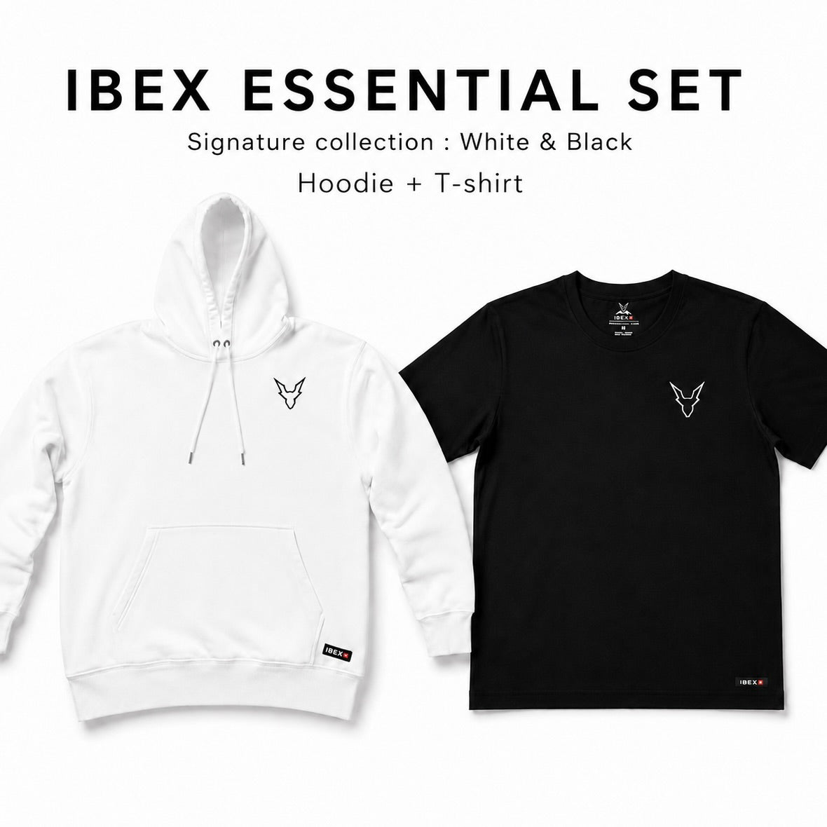 Ibex Essential black T-shirt and white hoodie set