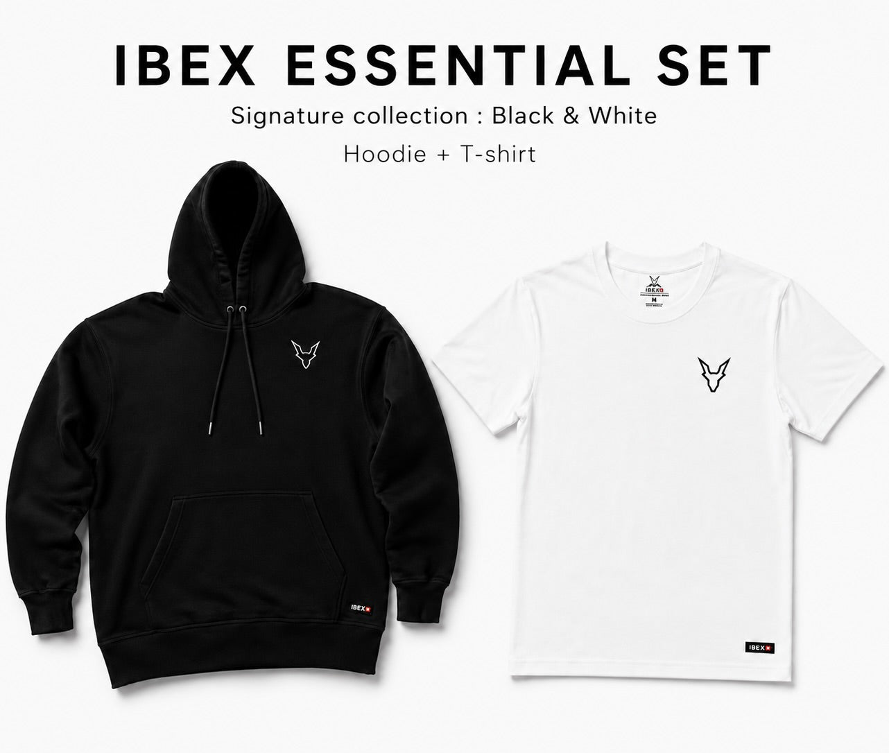 Ibex Essential white T-shirt and black Hoodie set