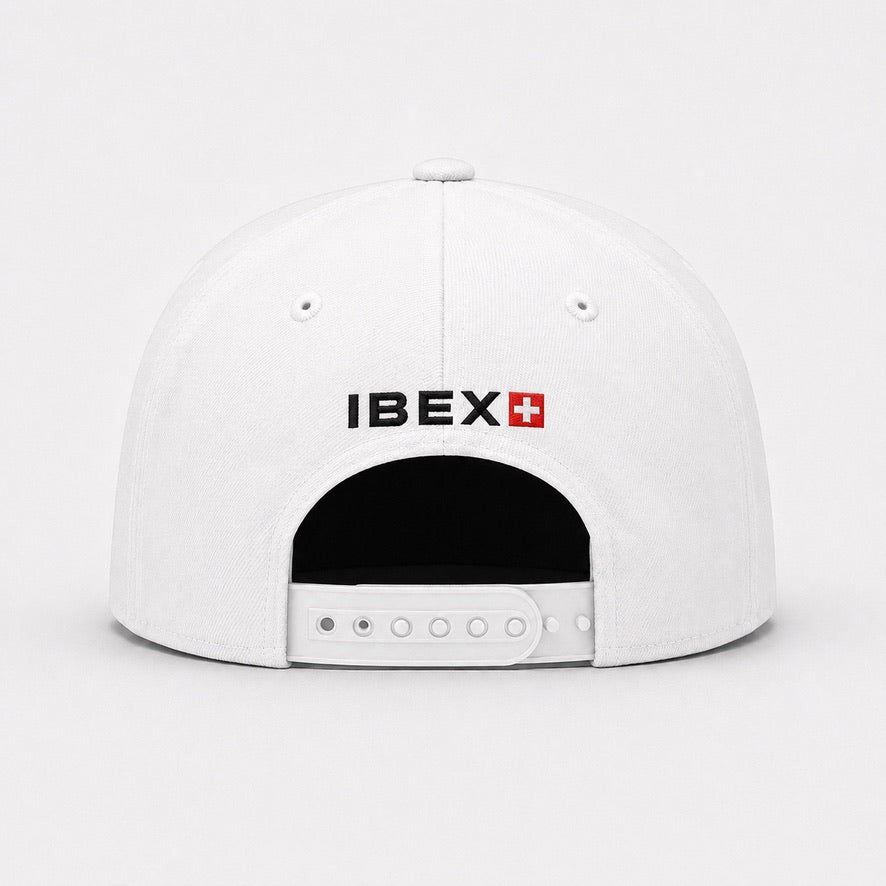 Ibex signature white snapback cap