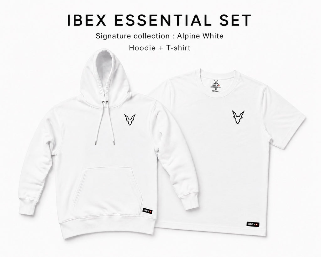 Ibex Essential white T-shirt and white Hoodie set
