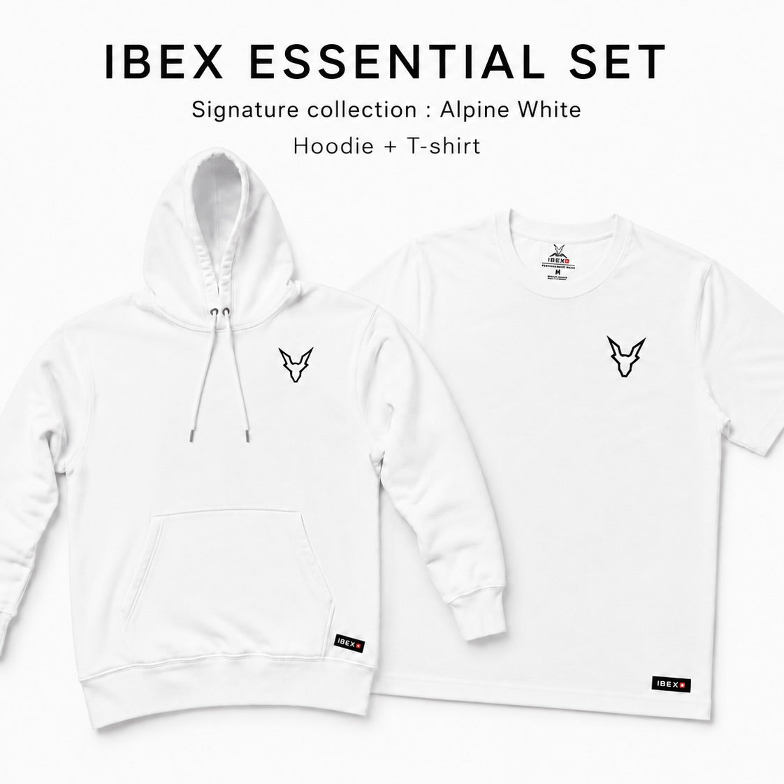 Ibex Essential white T-shirt and hoodie set