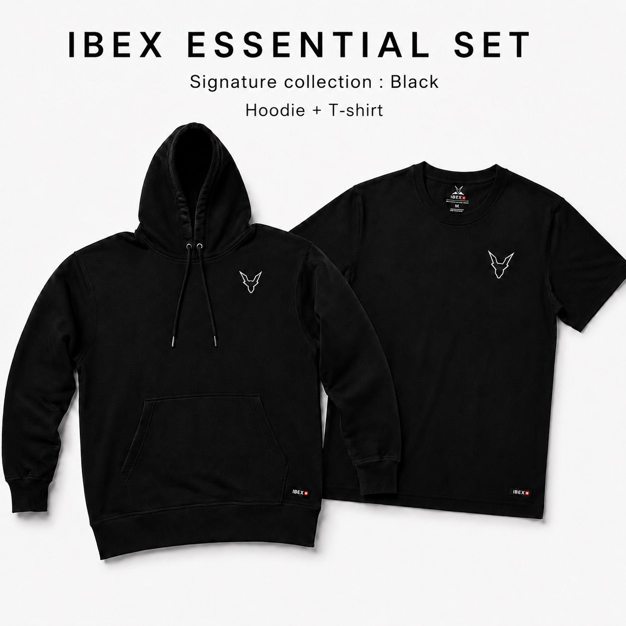 Ibex Essential black T-shirt and black Hoodie set