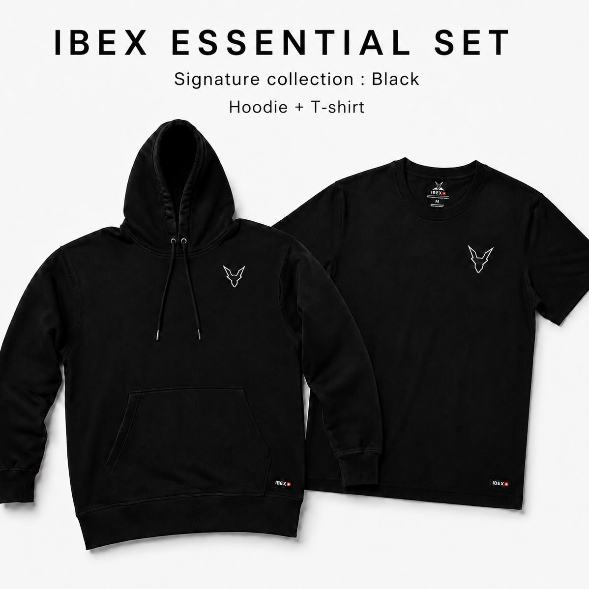 Ibex Essential black T-shirt and hoodie set