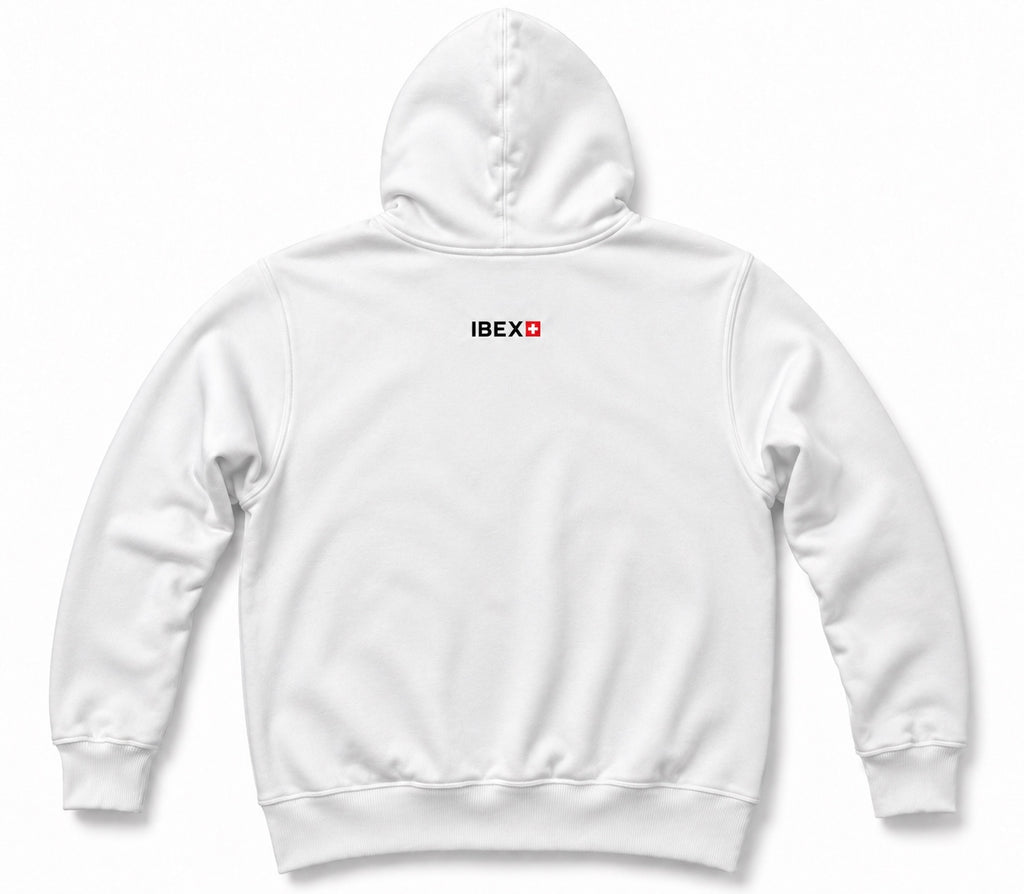 IBEX Signature Zipped Hoodie Alpine White back view