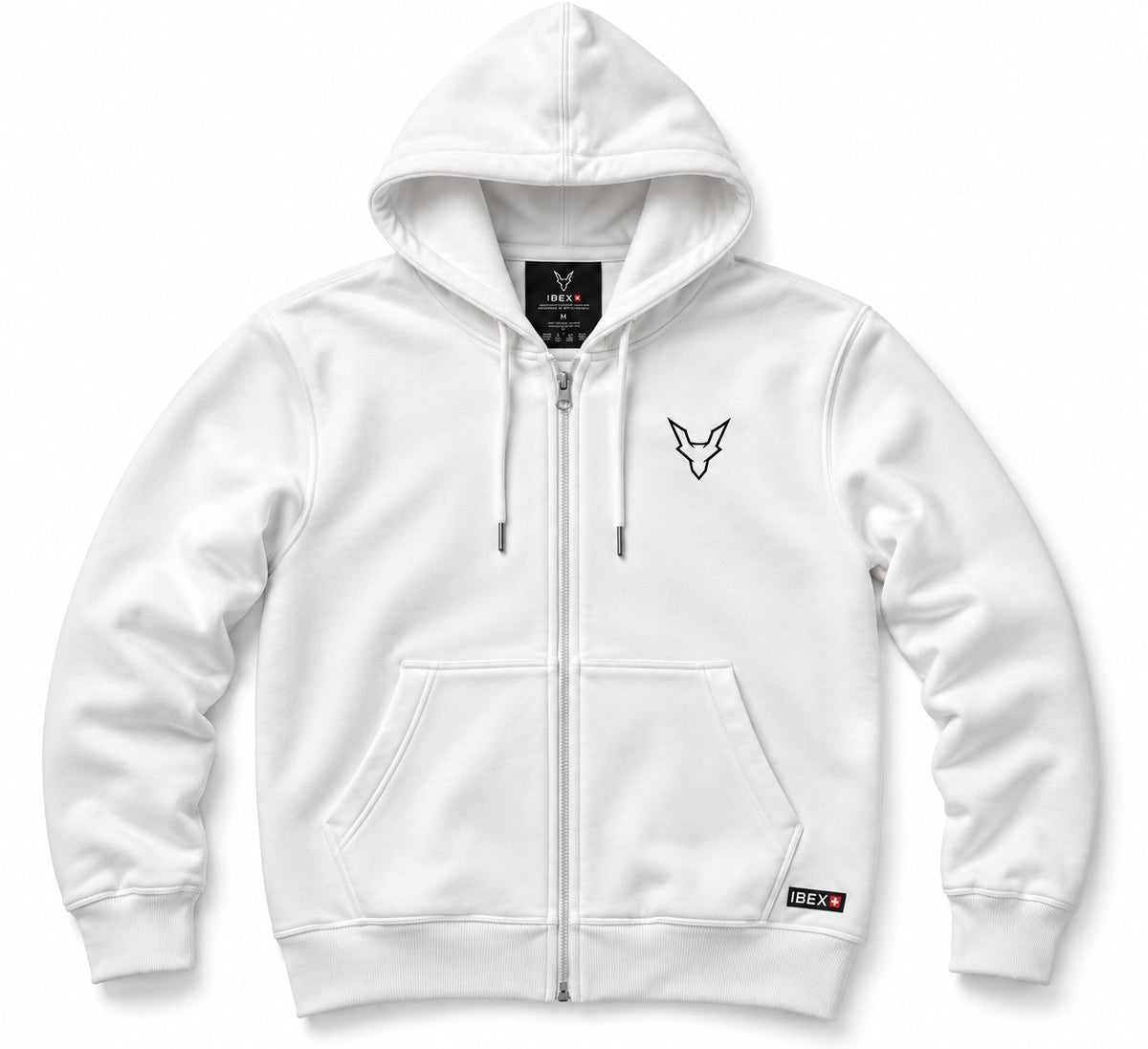 IBEX Signature Zipped Hoodie Alpine White front view