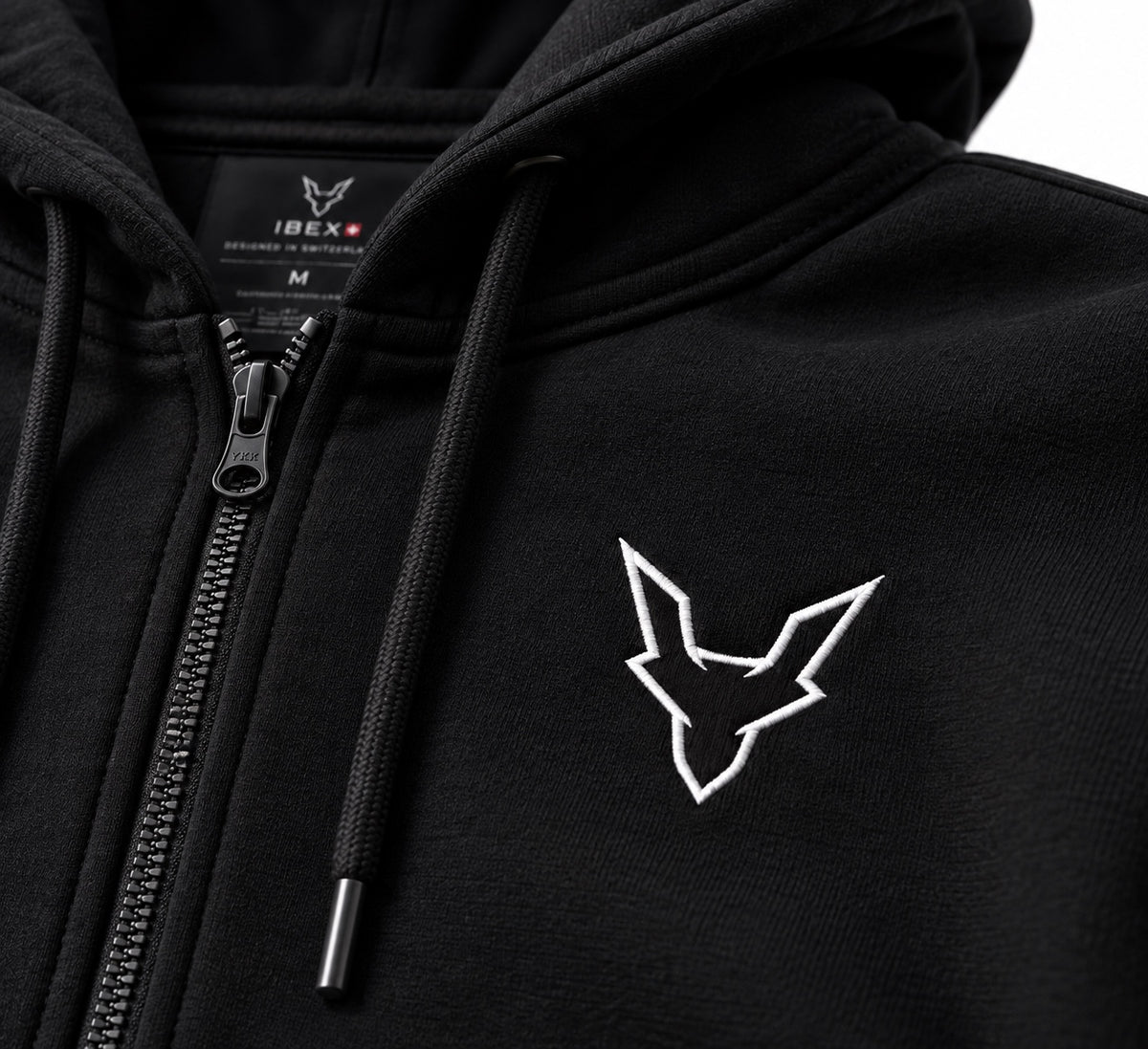 IBEX Signature Zipped Hoodie Black embroidered chest logo detail
