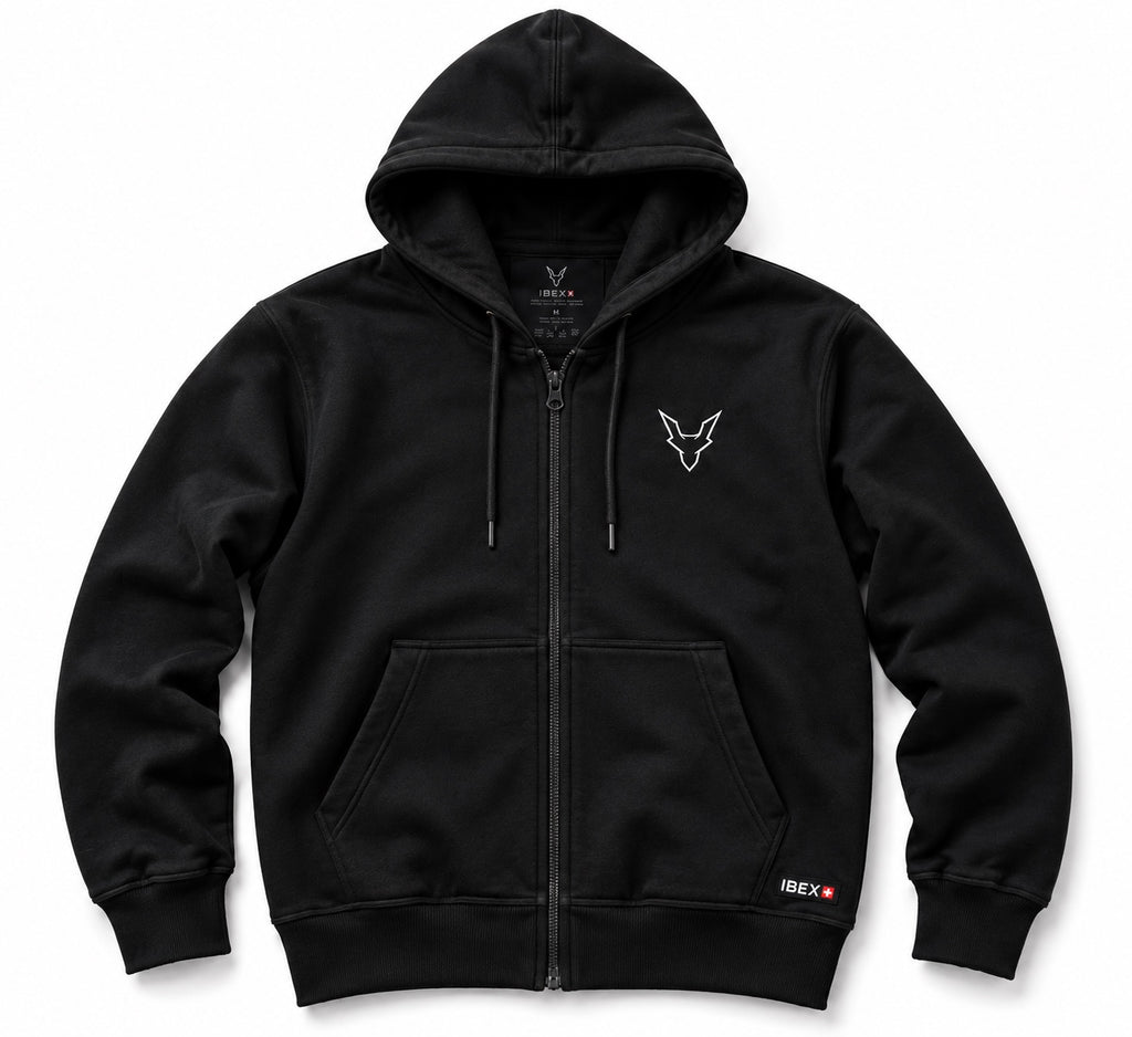 IBEX Signature Zipped Hoodie Black front view