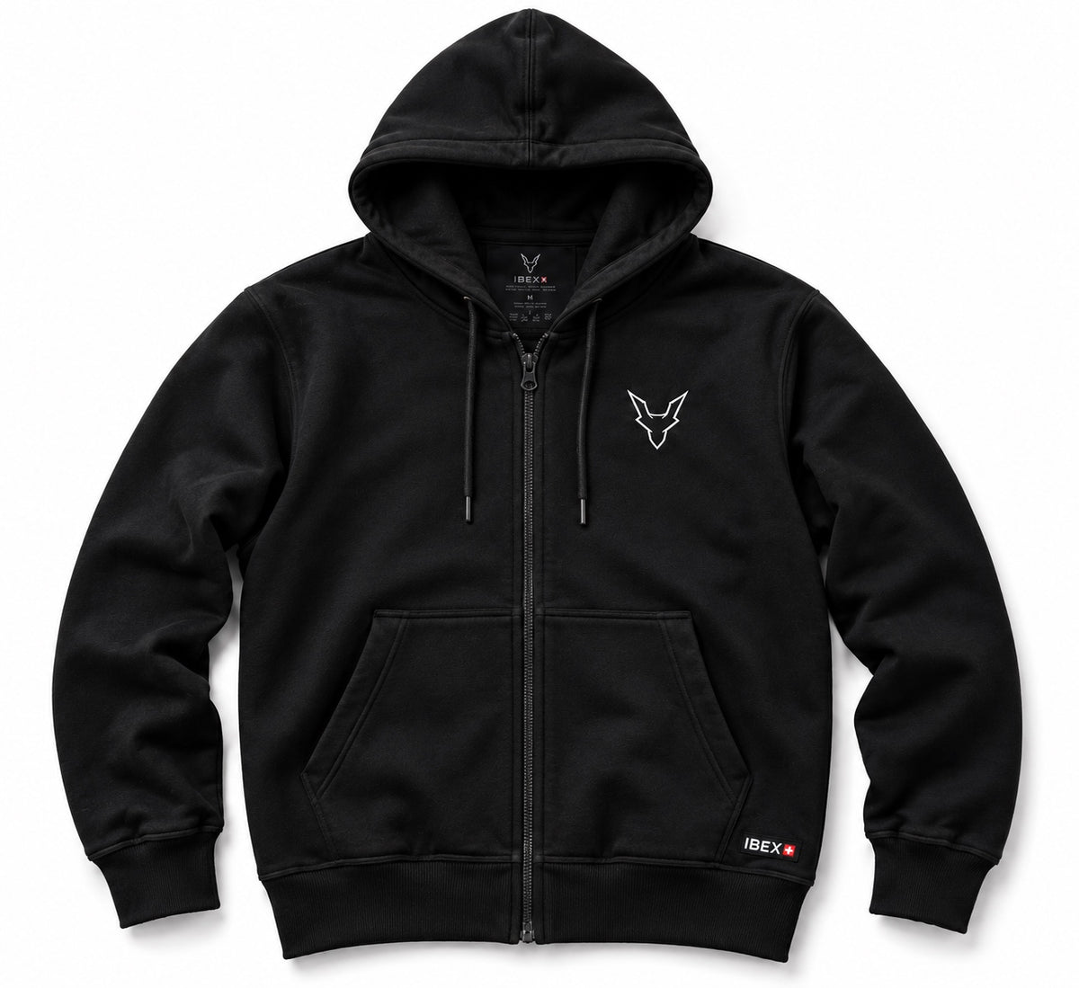 IBEX Signature Zipped Hoodie Black front view