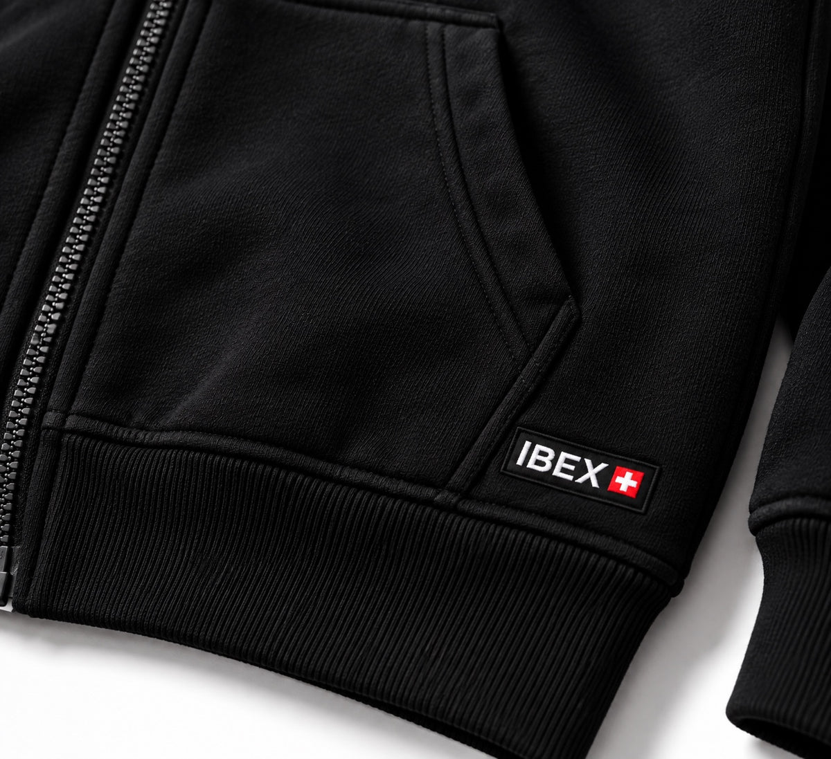 IBEX Signature Zipped Hoodie Black signature label detail