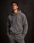 IBEX Signature Zipped Hoodie Smoke Grey worn by a model