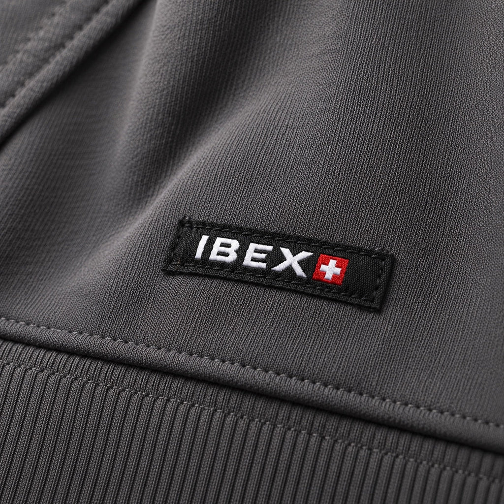 IBEX Smoke Grey Hoodie woven label detail